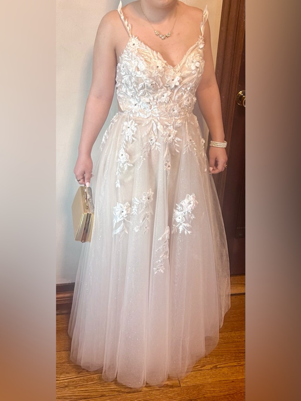 TLC Ivory Embroidered Tulle Prom Dress